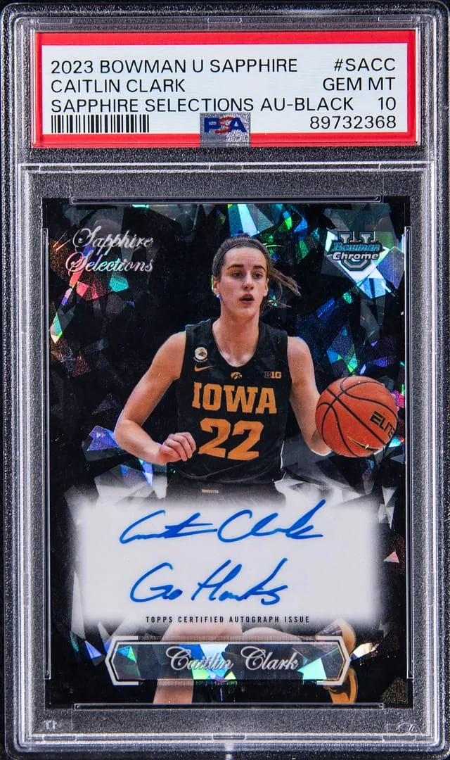 2023-24 Bowman University Chrome Caitlin Clark Sapphire Edition Sapphire Selections Autographs Black Refractor #SA-CC card image