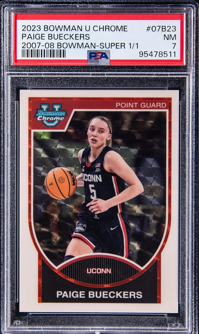 2023-24 Bowman University Chrome Paige Bueckers 07-08 SuperFractor #07B-23 card image