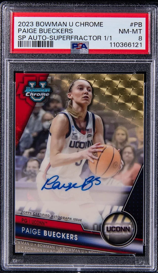 2023-24 Bowman University Chrome Paige Bueckers SP Autographs SuperFractor #BSPA-PB card image