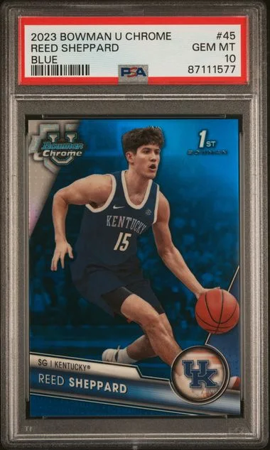 2023-24 Bowman University Chrome Reed Sheppard Blue #45 card image