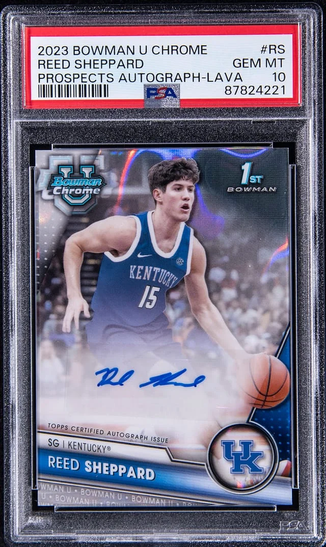 2023-24 Bowman University Chrome Reed Sheppard Prospects Autograph-Lava #RS card image