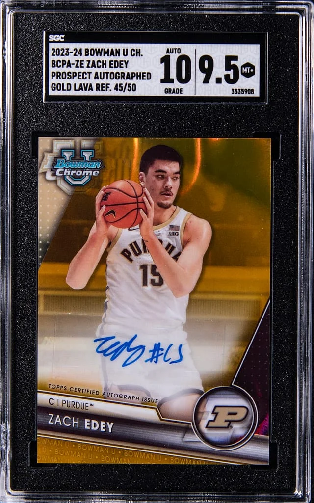 2023-24 Bowman University Chrome Zach Edey Prospect Autographs Orange Refractor #BCPA-ZE card image