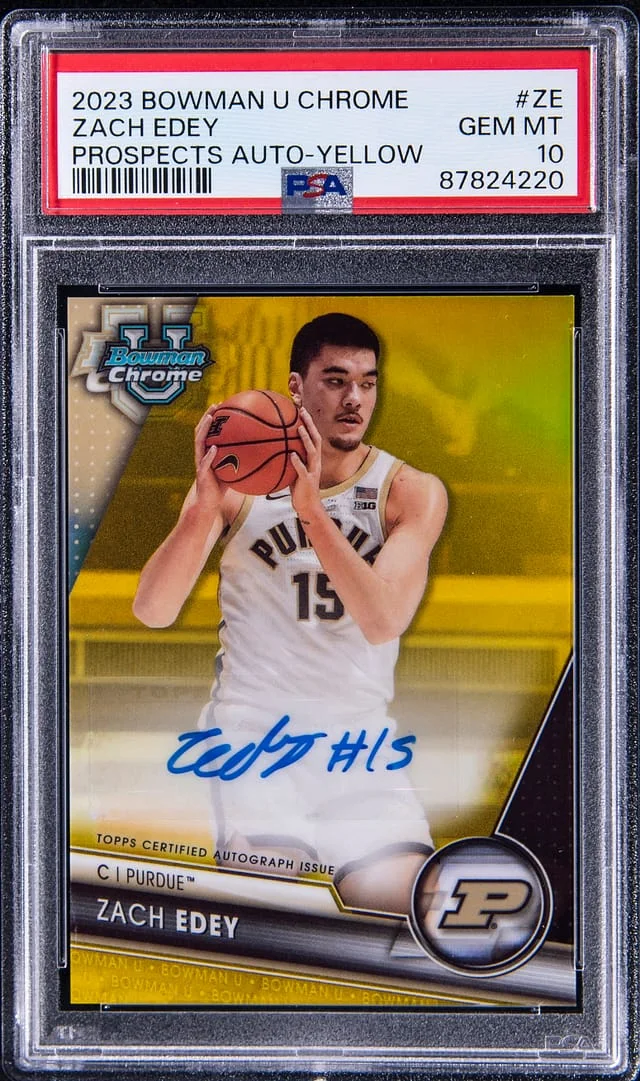 2023-24 Bowman University Chrome Zach Edey Prospects Autograph-Yellow #ZE card image
