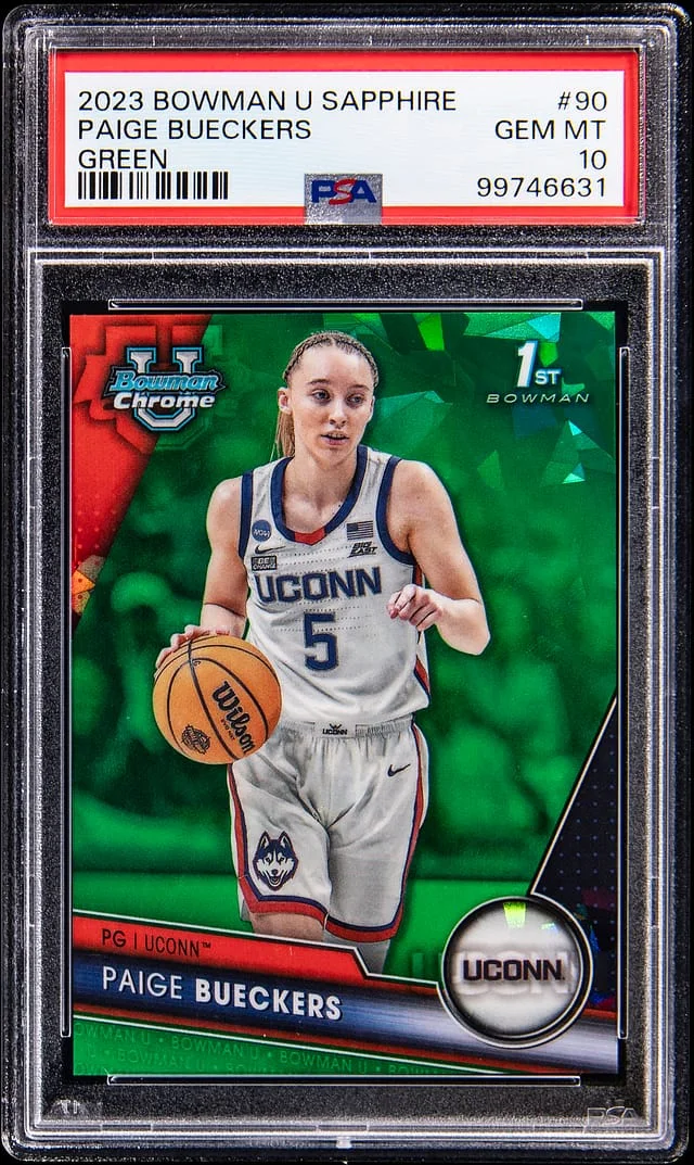2023-24 Bowman University Paige Bueckers Sapphire Green #90 card image