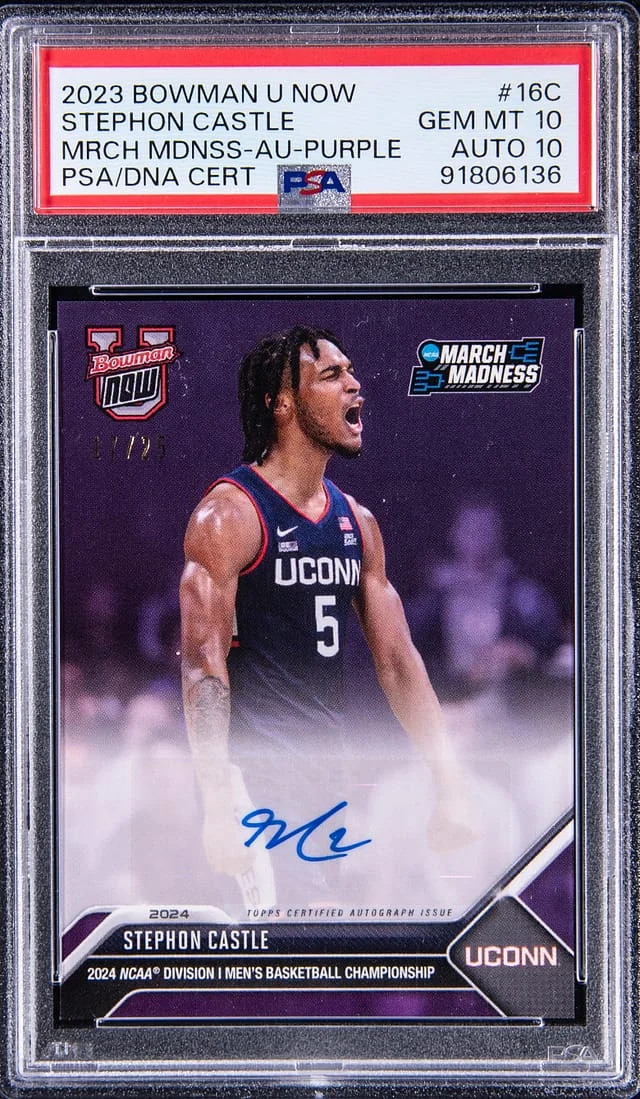 2023-24 Bowman University Stephon Castle Now March Madness Autograph Purple #16C card image