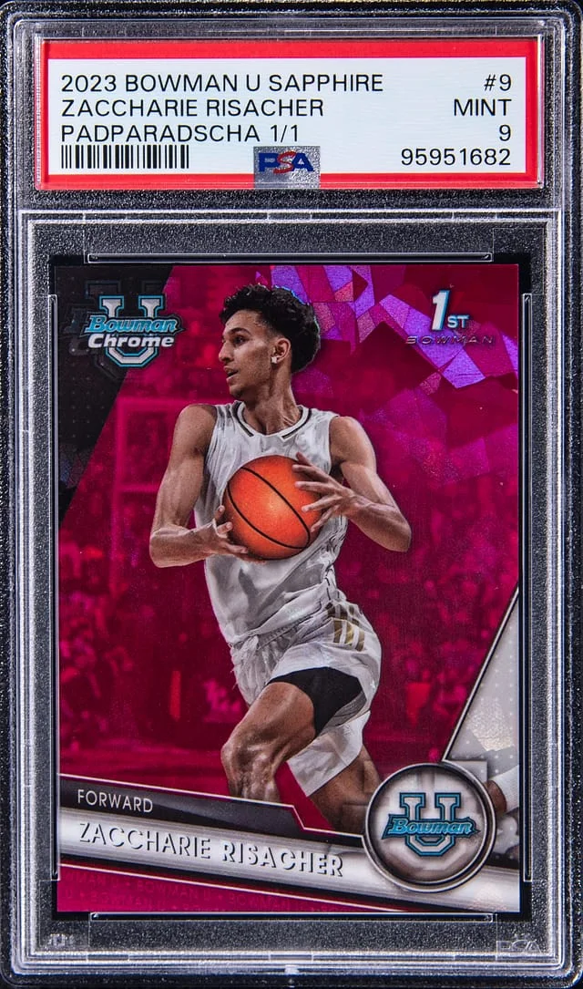 2023-24 Bowman University Zaccharie Risacher Sapphire Edition Padparadscha #9 card image