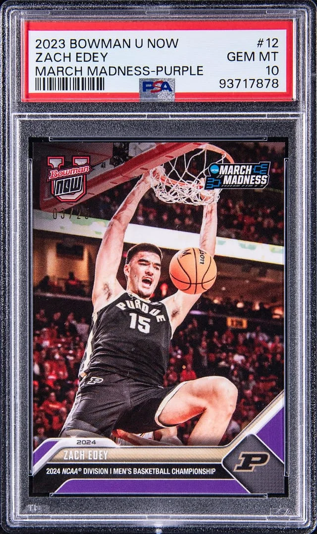 2023-24 Bowman University Zach Edey Now March Madness Purple #12 card image