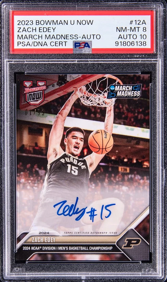 2023-24 Bowman University Zach Edey Now March Madness Autograph #12A card image