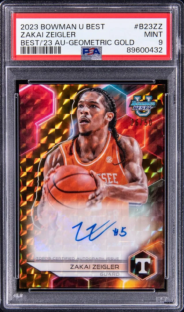 2023-24 Bowman Zakai Zeigler U Best of 2023 Autograph Geometric Gold #B23-ZZ card image