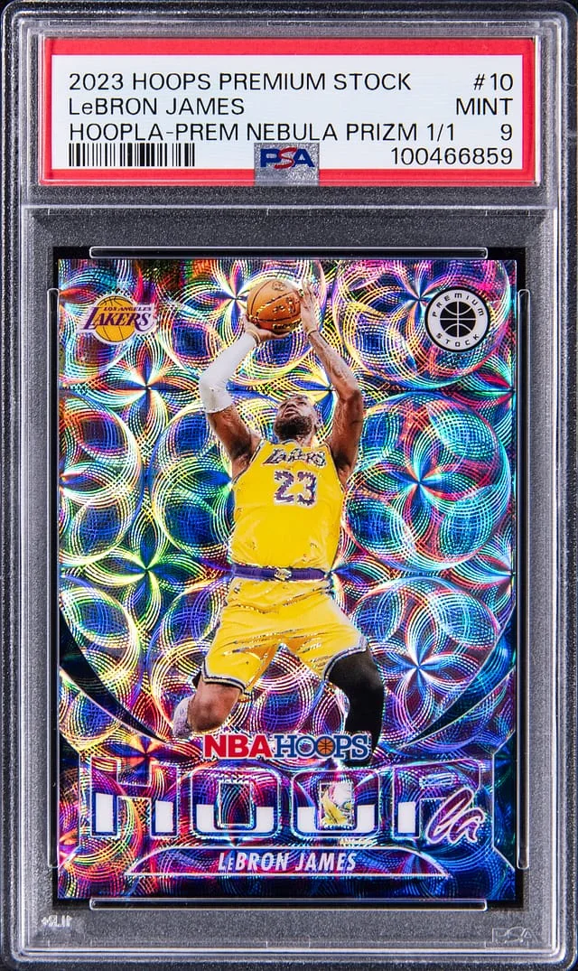 2023-24 Hoops LeBron James Premium Stock Hoopla Premium Nebula Prizm #10 card image