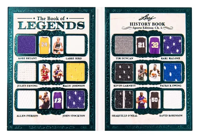 2023-24 Leaf Bryant/Bird/Erving/Johnson/Iverson/Stockton/Duncan/Malone/Garnett/Ewing/O'Neal/Robinson Patch Booklet Sports Edition History Book The Book of Legends #TBL-3 card image