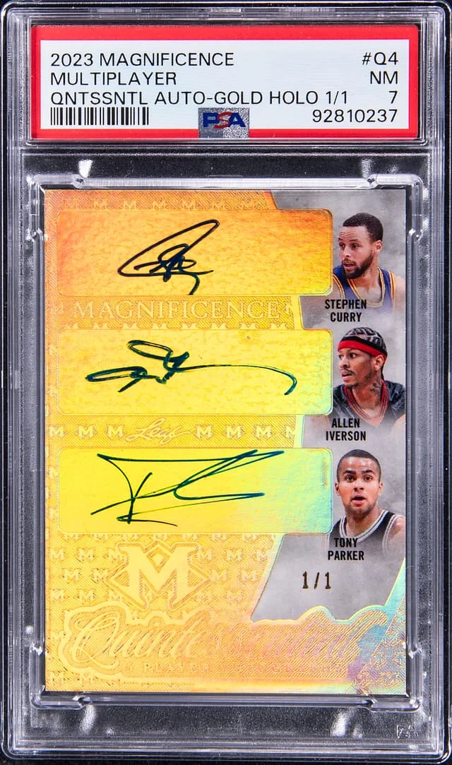 2023-24 Leaf Curry/Iverson/Parker/Marbury/Francis Multi-Signed Magnificence Quintessential Autographs Gold Holo #Q-4 card image