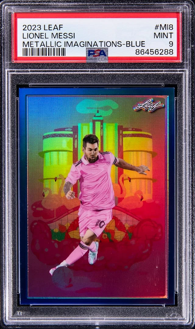 2023-24 Leaf Lionel Messi Metallic Imaginations Blue #MI8 card image