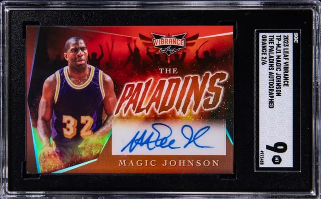2023-24 Leaf Magic Johnson Vibrance The Paladins Autograph Orange #TP-MJ1 card image