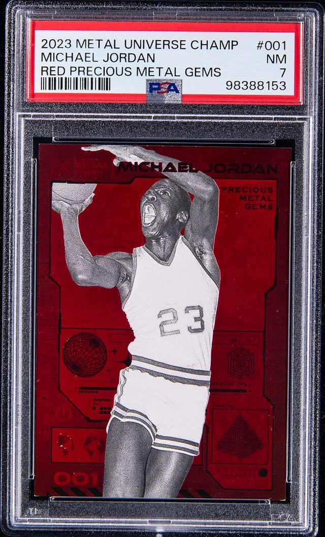 2023-24 Metal Universe Michael Jordan Champions Red Precious Metal Gems #001 card image