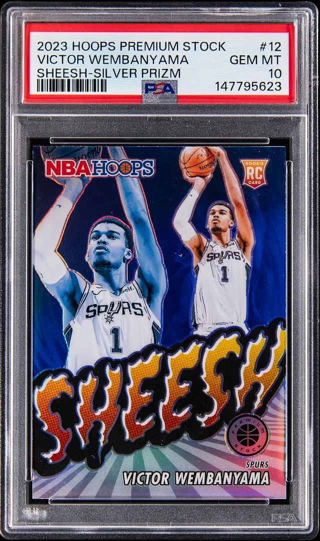 2023-24 NBA Hoops Victor Wembanyama Premium Stock Sheesh Silver Prizm #12 card image