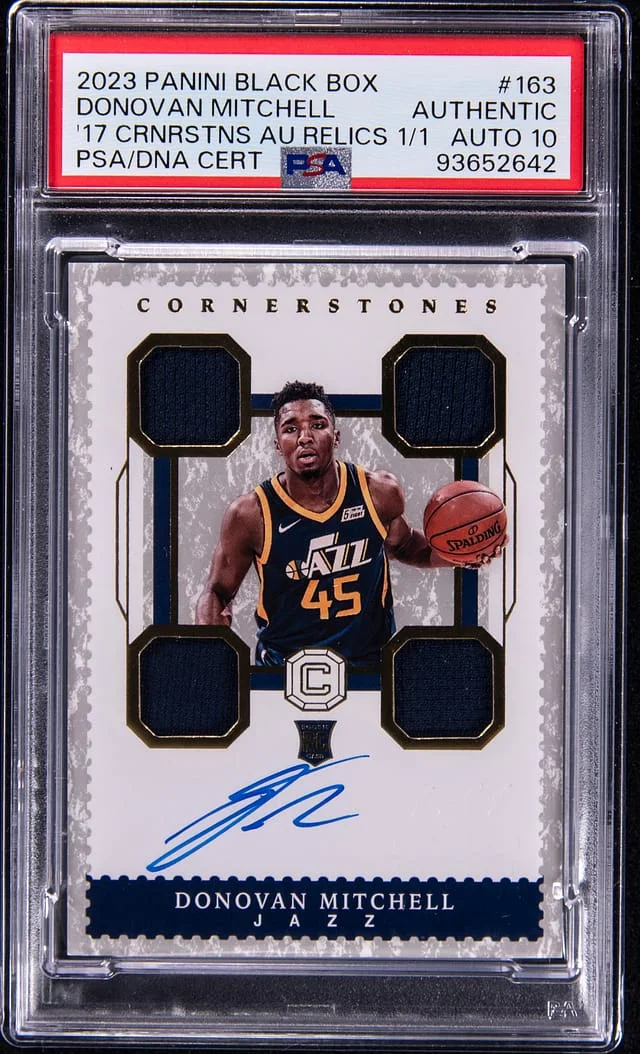 2023-24 Panini Black Donovan Mitchell Box 2017 Cornerstones Autograph Relics #163 card image