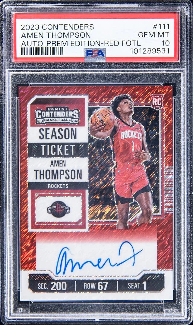 2023-24 Panini Contenders Amen Thompson Premium Edition Season Ticket Autographs Red 1st Off the Line (FOTL) #111 card image