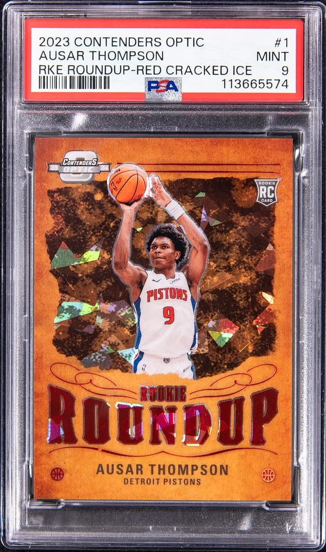 2023-24 Panini Contenders Optic Ausar Thompson Roundup Red Cracked Ice #1 card image