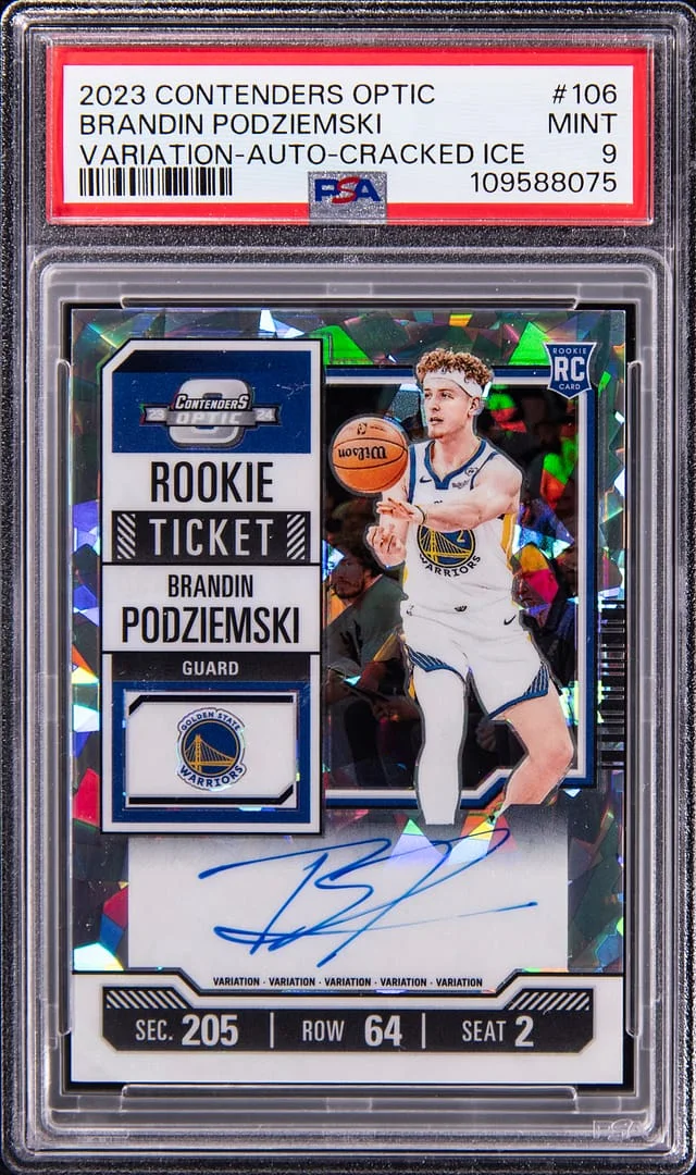 2023-24 Panini Contenders Optic Brandin Podziemski Variation Autograph Cracked Ice #106 card image