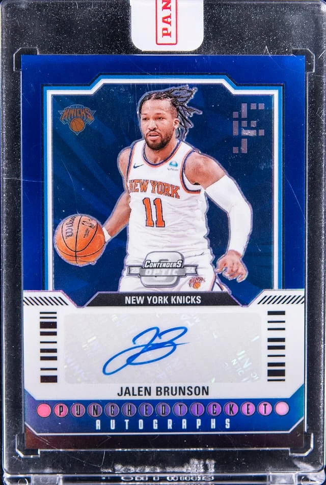 2023-24 Panini Contenders Optic Jalen Brunson Punched Ticket Autographs Blue #PT-JBN card image