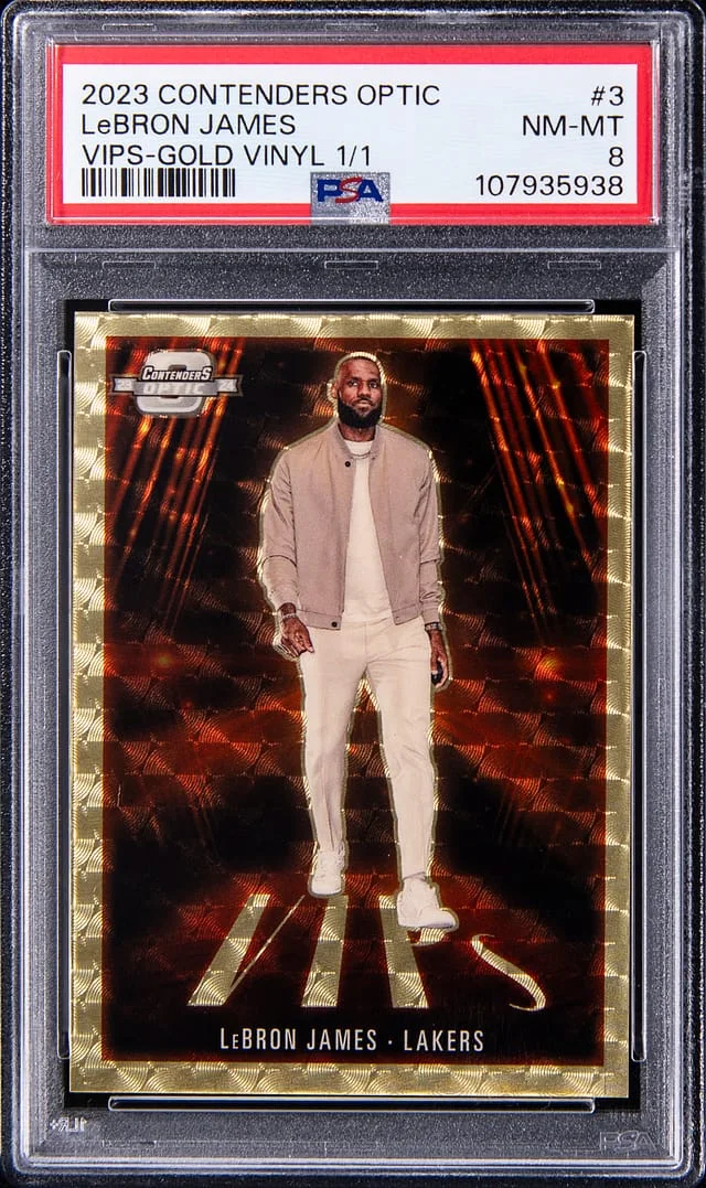 2023-24 Panini Contenders Optic LeBron James VIPs Gold Vinyl Prizm #3 card image