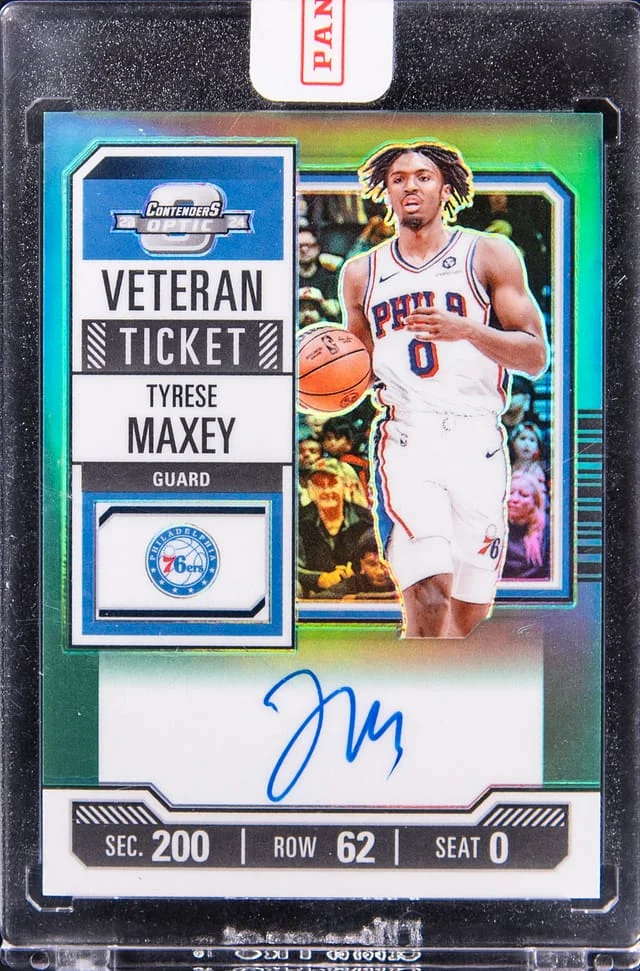 2023-24 Panini Contenders Optic Tyrese Maxey Veteran Ticket Autographs Green #VT-TYM card image