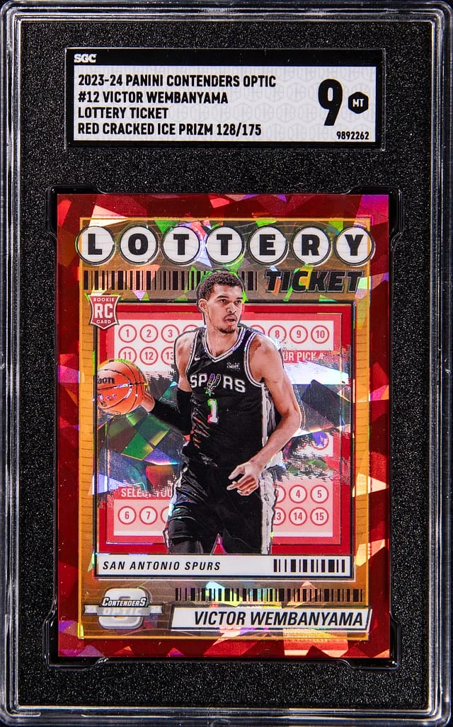 2023-24 Panini Contenders Optic Victor Wembanyama Lottery Ticket-Red Cracked Ice Prizm #12 card image