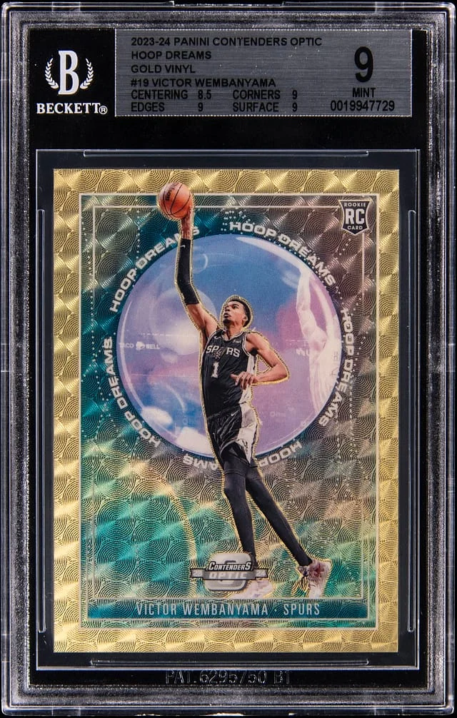 2023-24 Panini Contenders Optic Victor Wembanyama Hoop Dreams Gold Vinyl Prizm #19 card image