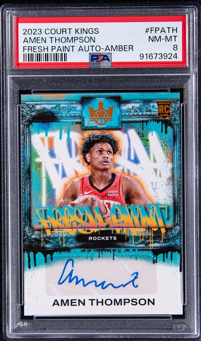 2023-24 Panini Court Kings Amen Thompson Fresh Paint Autograph Amber #FP-ATH card image