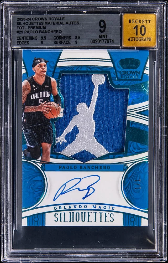 2023-24 Panini Crown Royale Paolo Banchero Silhouette Material Autographs 1st Off the Line (FOTL) Premium #SL-PAO card image