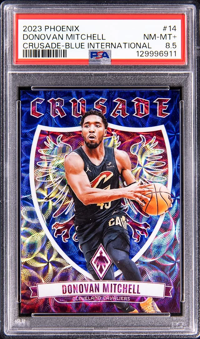 2023-24 Panini Donovan Mitchell Phoenix Crusade Blue International #14 card image