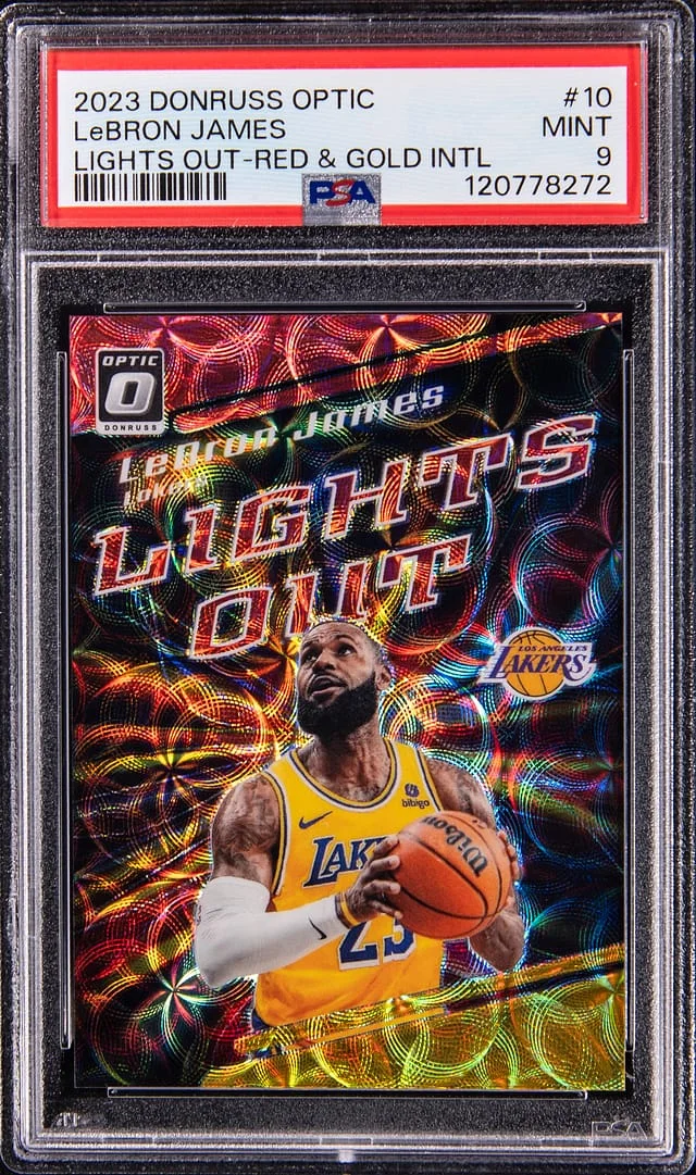 2023-24 Panini Donruss Optic LeBron James Lights Out Red & Gold International #10 card image