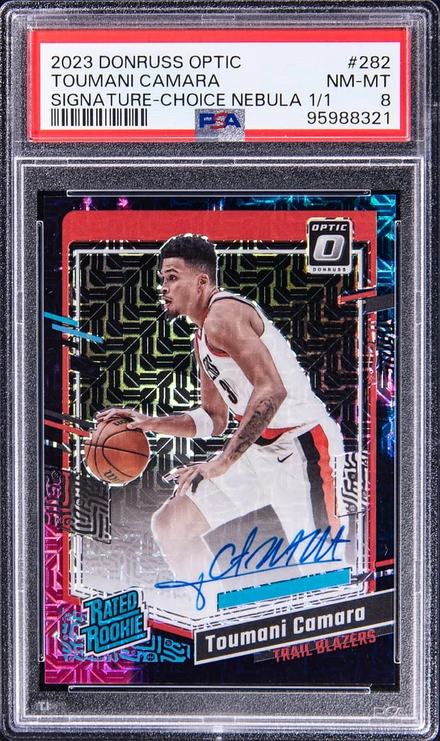 2023-24 Panini Donruss Optic Toumani Camara Rated Signatures Choice Nebula Prizm #282 card image