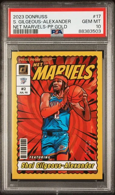 2023-24 Panini Donruss Shai Gilgeous-Alexander Net Marvels Press Proof Gold #17 card image