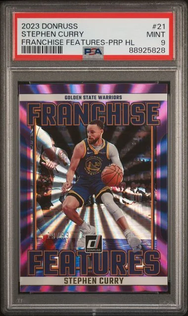 2023-24 Panini Donruss Stephen Curry Franchise Features Holo Purple Laser #21 card image