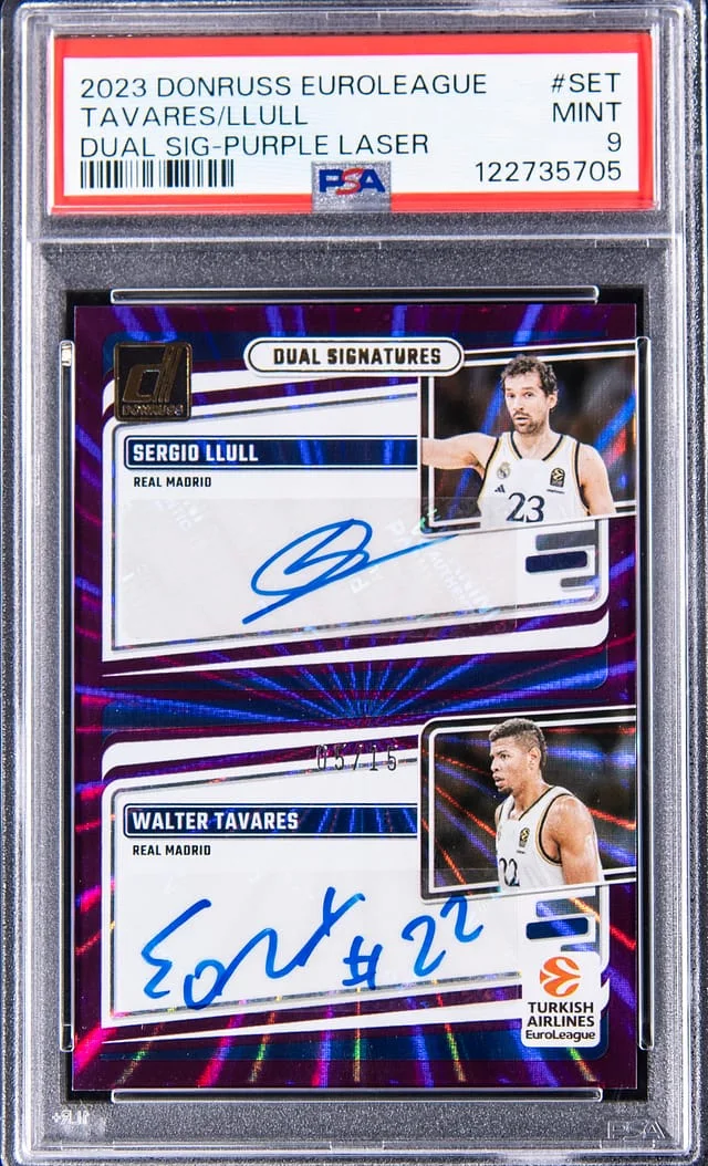 2023-24 Panini Donruss Walter Tavares/Sergio Llull Euroleague Dual Signature Purple Laser #DS-SET card image