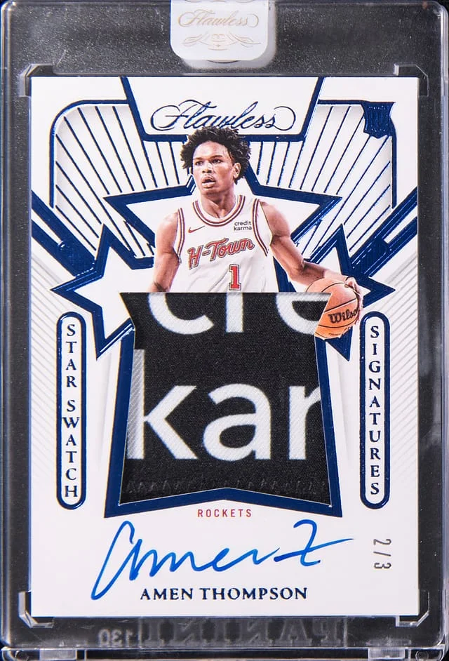 2023-24 Panini Flawless Amen Thompson Star Swatch Signatures Blue #SSS-ATH card image
