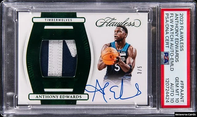 2023-24 Panini Flawless Anthony Edwards Patch Autographs Emerald #FPA-ANT card image