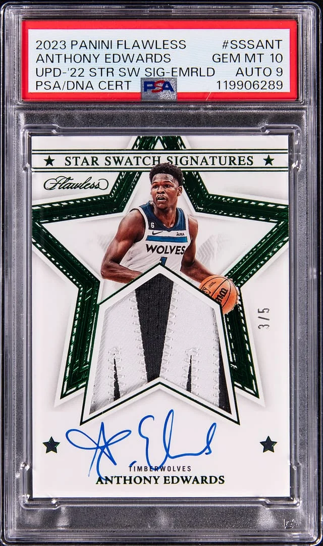 2023-24 Panini Flawless Anthony Edwards Update '22-23 Star Swatch Signatures Emerald #SSS-ANT card image