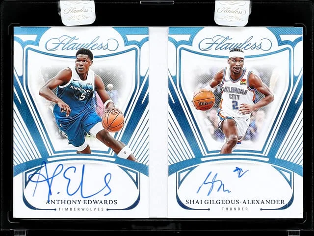 2023-24 Panini Flawless Anthony Edwards/Shai Gilgeous-Alexander Dual Dual Signatures Booklet Platinum #FDS-EGA card image