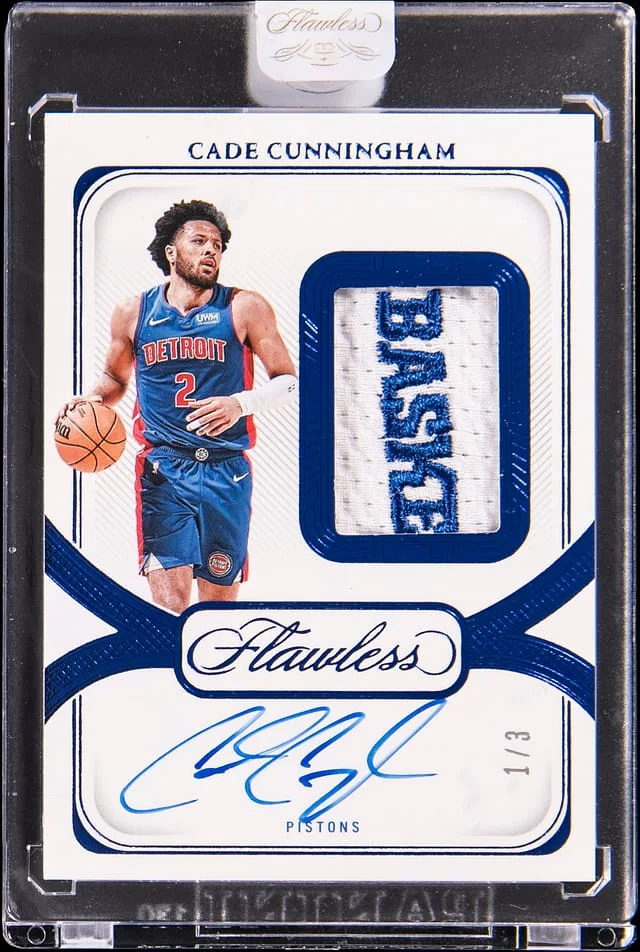 2023-24 Panini Flawless Cade Cunningham Signature Prime Materials Blue #SPA-CCD card image
