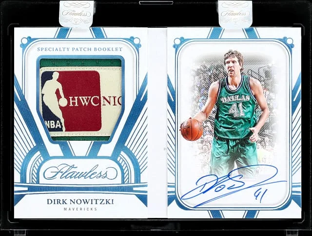 2023-24 Panini Flawless Dirk Nowitzki Specialty Patch Booklet Platinum #SPC-DNW card image