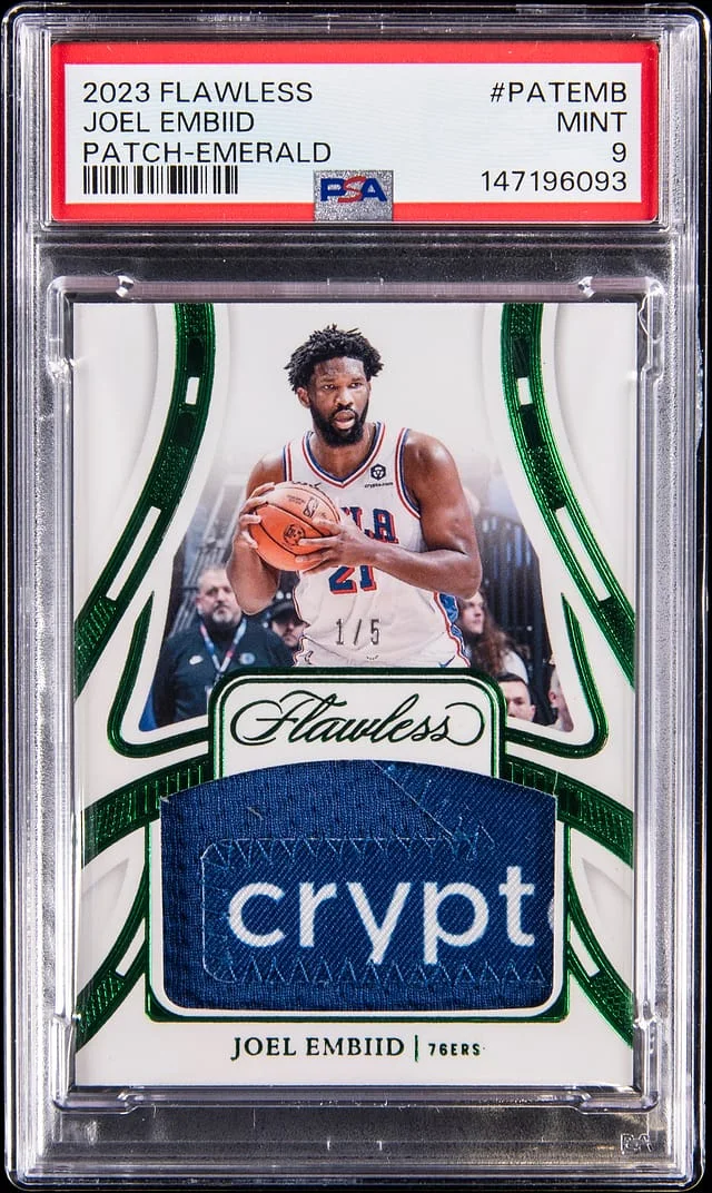 2023-24 Panini Flawless Joel Embiid Patch Emerald #PAT-EMB card image
