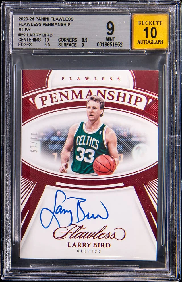 2023-24 Panini Flawless Larry Bird Penmanship Ruby #FPS-LBD card image