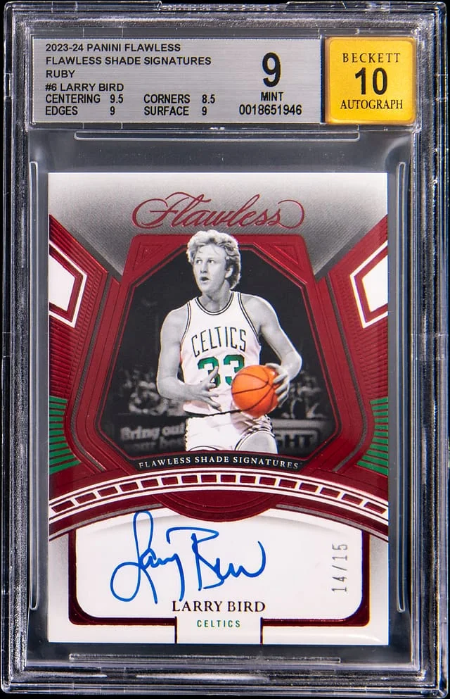 2023-24 Panini Flawless Larry Bird Shade Signatures Ruby #FSS-BRD card image