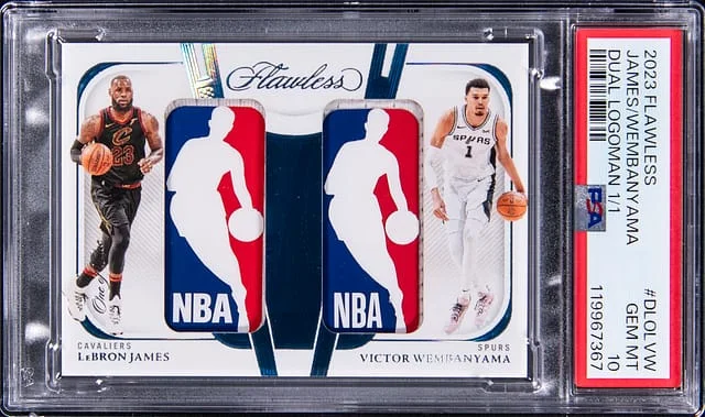 2023-24 Panini Flawless LeBron James/Victor Wembanyama Dual Logoman #DLO-LVW card image