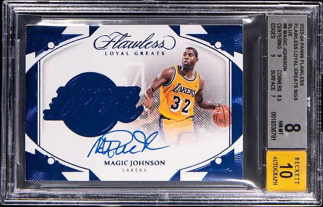 2023-24 Panini Flawless Magic Johnson Loyal Greats Signatures Blue #FLG-MJO card image