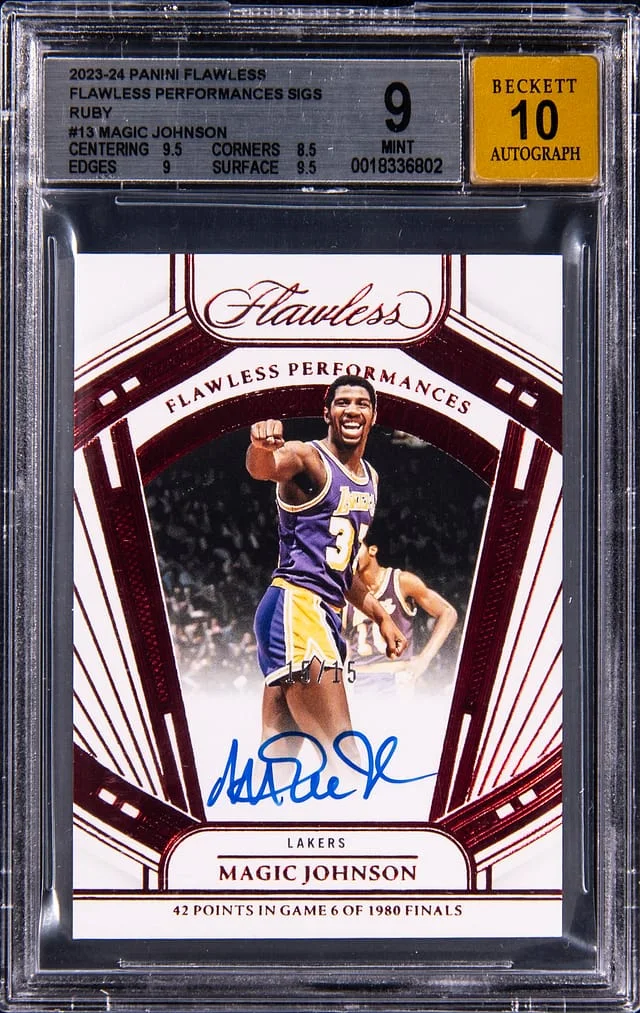2023-24 Panini Flawless Magic Johnson Performance Signatures Ruby #FP-MGJ card image