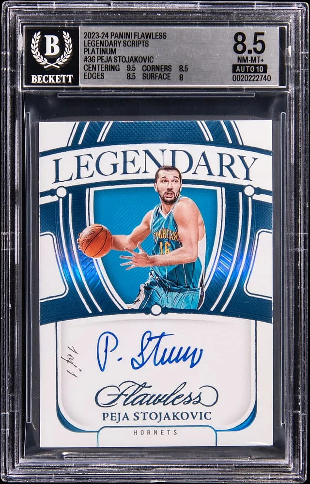 2023-24 Panini Flawless Peja Stojakovic Legendary Scripts Platinum #LS-PJS card image